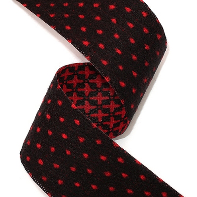 검정/빨강 도트무늬 모직(원단리본)