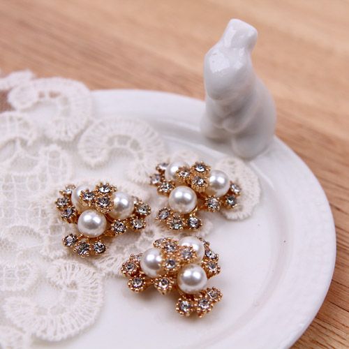 골드/삼각큐빅 진주다발(금속장식)