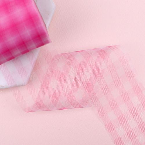 핑크색/체크망사(원단리본)